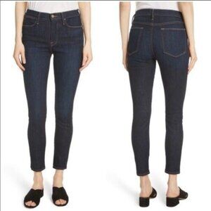 Frame Le High Skinny Crop Jeans Dame Dark Blue Wash 25
